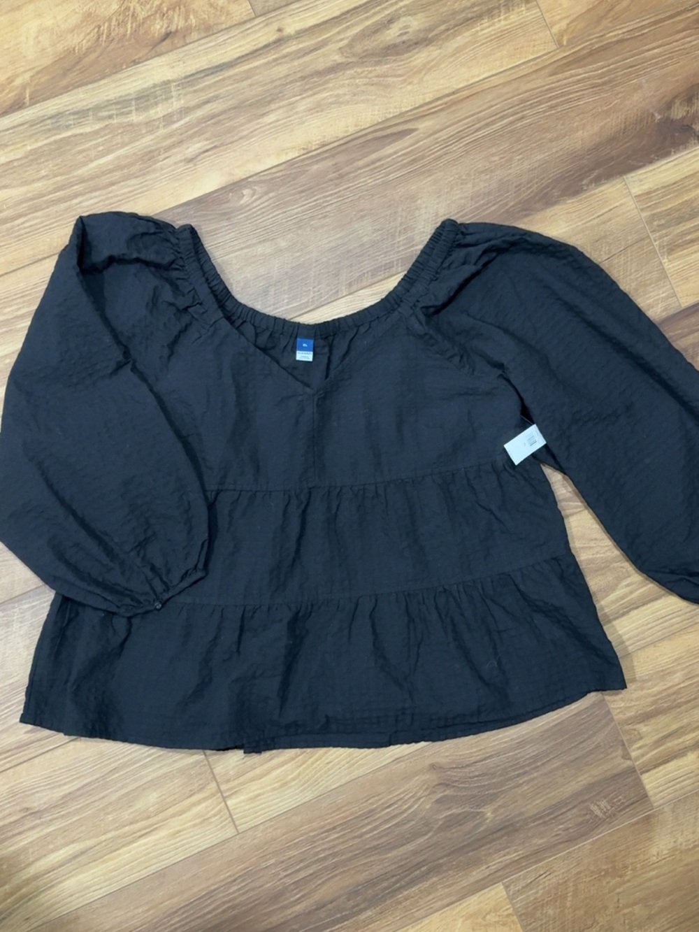 Old Navy Black Puff-Sleeve Tiered Blouse
